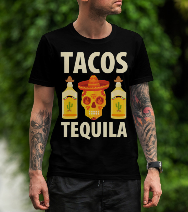 Cinco De Mayo Tacos Tequila Skull And Bottles T-Shirt
