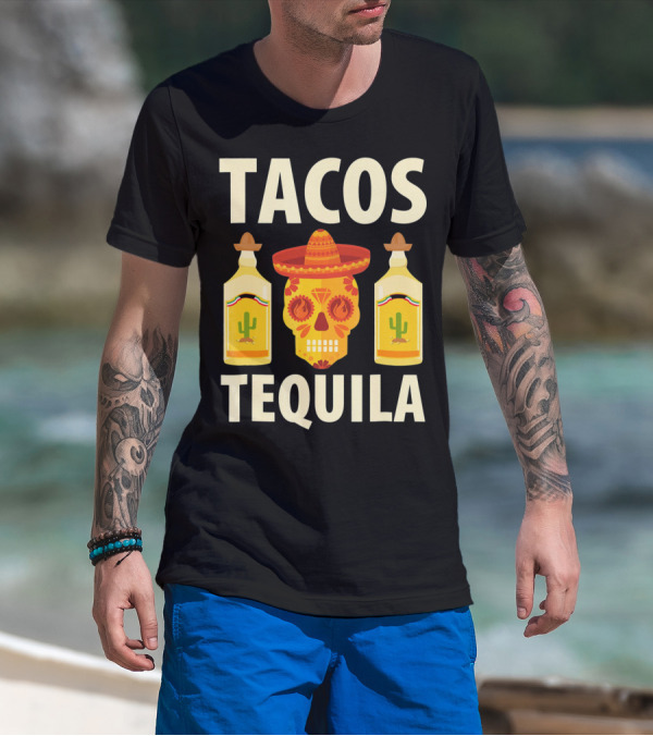 Cinco De Mayo Tacos Tequila Skull And Bottles T-Shirt