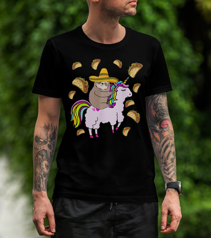 Sloth Riding Llamacorn Unicorn Cinco De Mayo Taco Fiesta T-Shirt