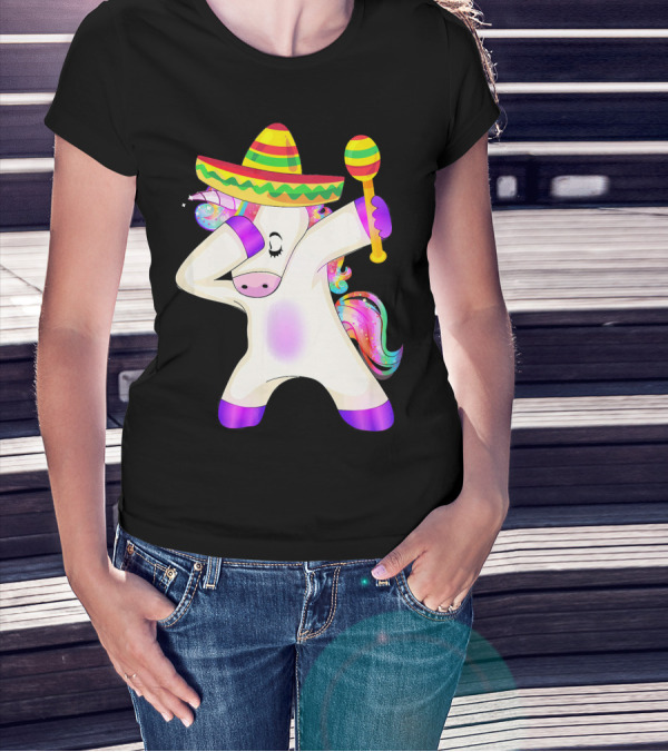 Cinco De Mayo Dabbing Unicorn Sombrero Maracas T-Shirt