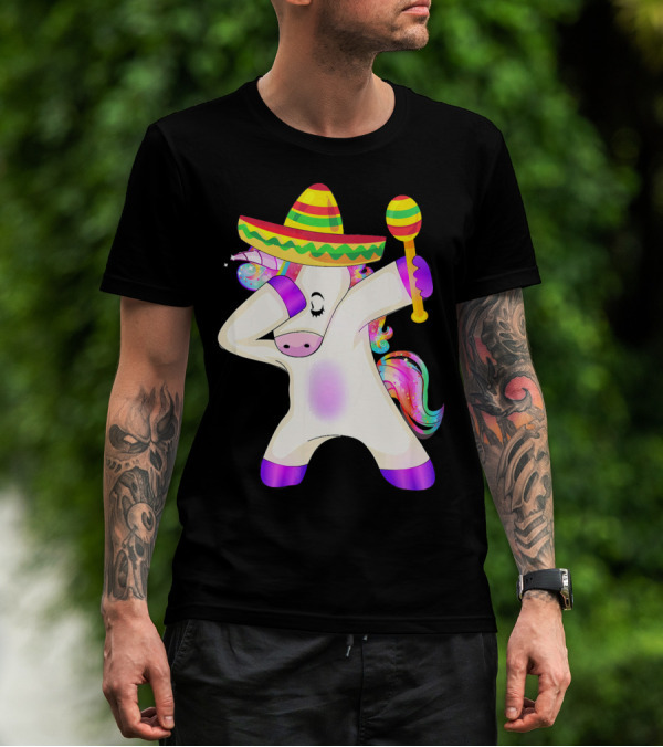 Cinco De Mayo Dabbing Unicorn Sombrero Maracas T-Shirt