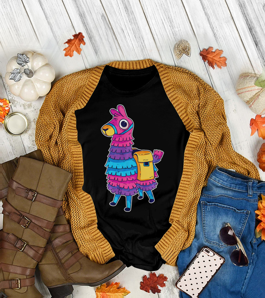 Llama Pinata Funny Festive Fiesta Party with Colorful Backpack T-Shirt
