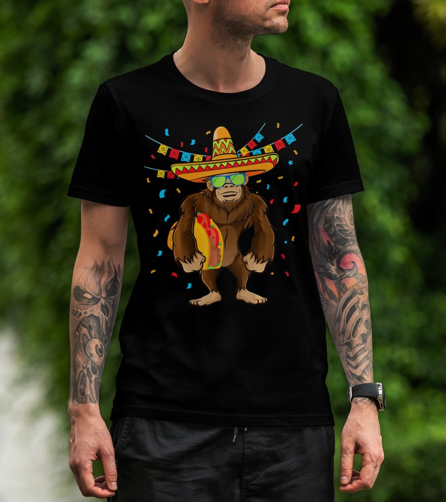 Bigfoot Sombrero Taco Cinco De Mayo Festive T-Shirt
