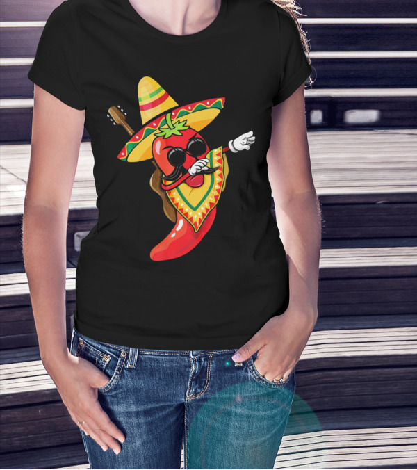 Mexican Poncho Cinco De Mayo Dabbing Jalapeño Sombrero Mustache Guitar T-Shirt