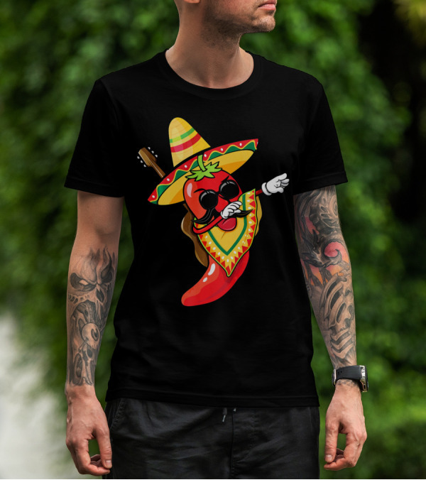 Mexican Poncho Cinco De Mayo Dabbing Jalapeño Sombrero Mustache Guitar T-Shirt