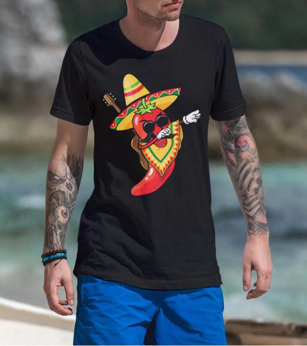 Mexican Poncho Cinco De Mayo Dabbing Jalapeño Sombrero Mustache Guitar T-Shirt