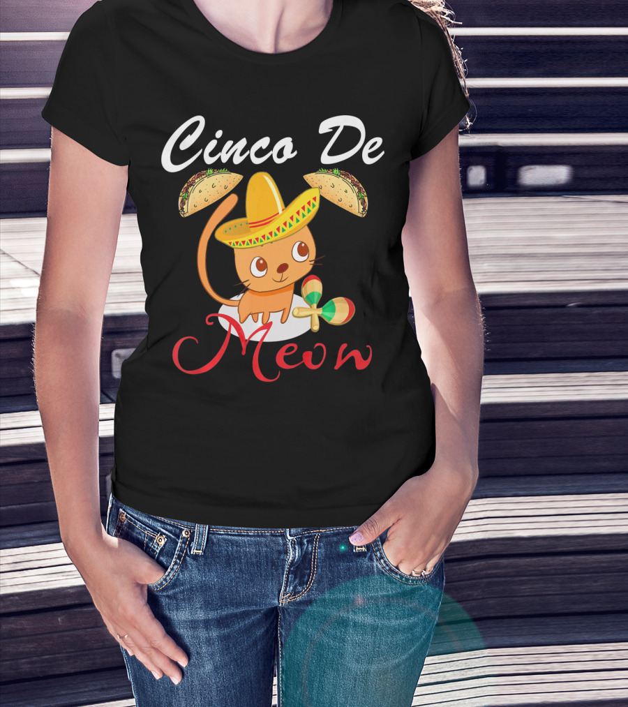 Cinco De Meow Cat In Sombrero With Tacos And Maracas T-Shirt