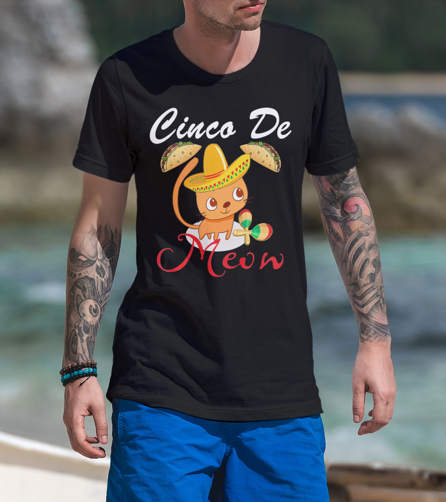 Cinco De Meow Cat In Sombrero With Tacos And Maracas T-Shirt