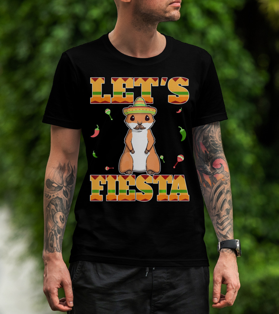 Let's Fiesta Prairie Dog Cinco De Mayo Sombrero Celebration Peppers Maracas T-Shirt
