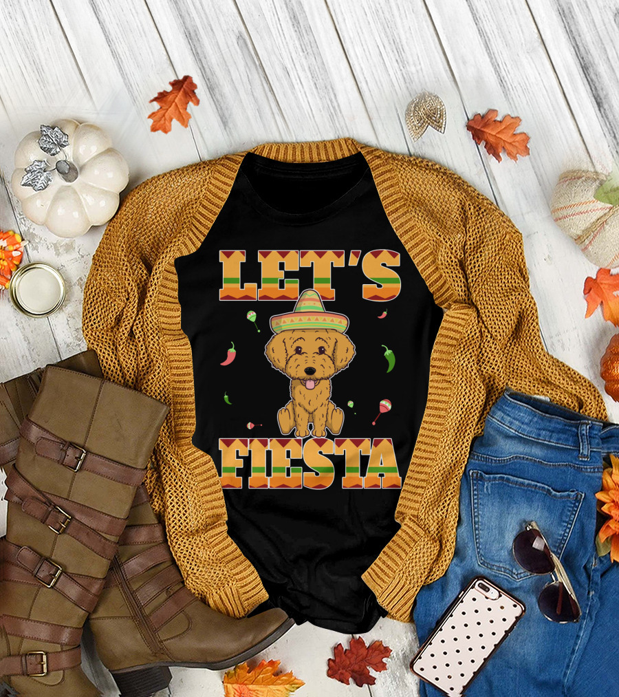Let's Fiesta Goldendoodle Dog Cinco De Mayo Sombrero Maracas Peppers T-Shirt