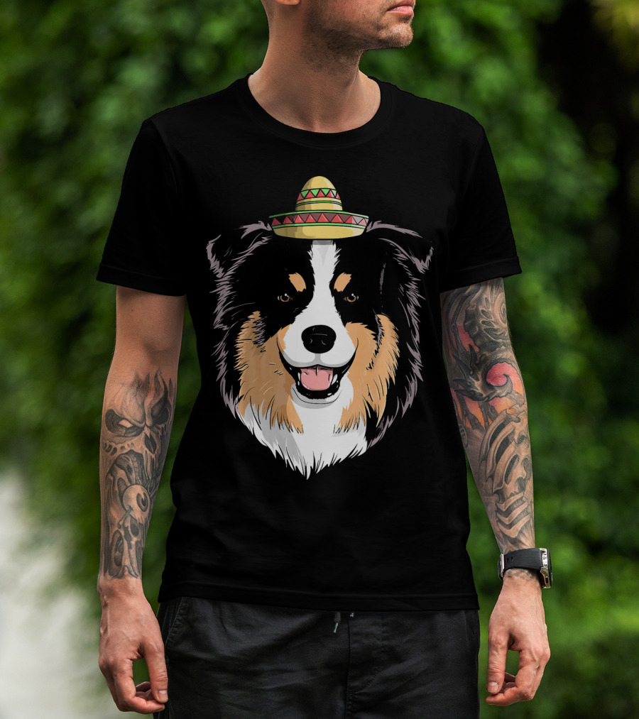 Australian Shepherd Dog Sombrero Cinco Celebration Hat T-Shirt