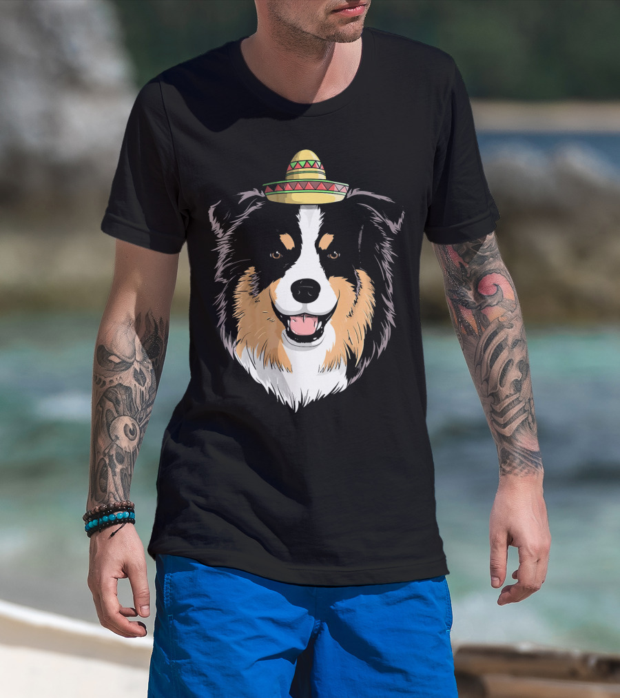 Australian Shepherd Dog Sombrero Cinco Celebration Hat T-Shirt