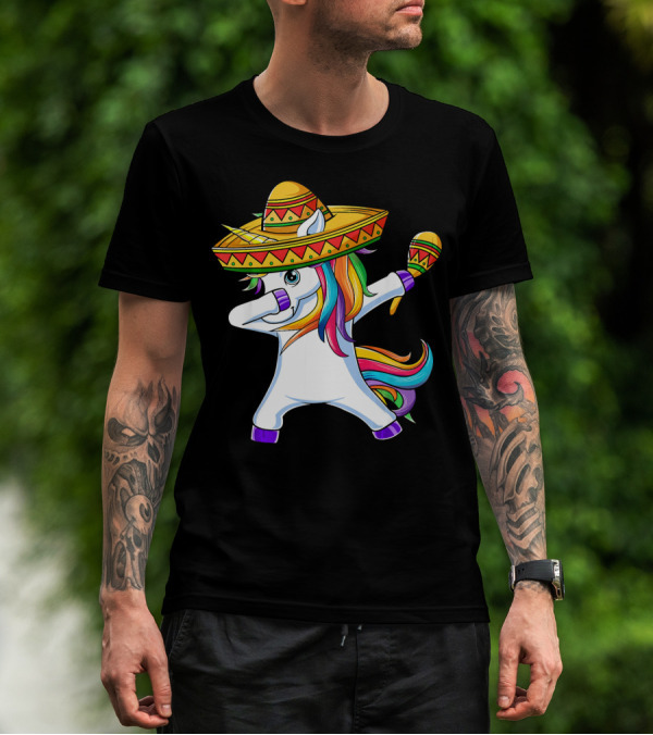 Dabbing Unicorn Cinco De Mayo Girls Sombrero And Maracas T-Shirt