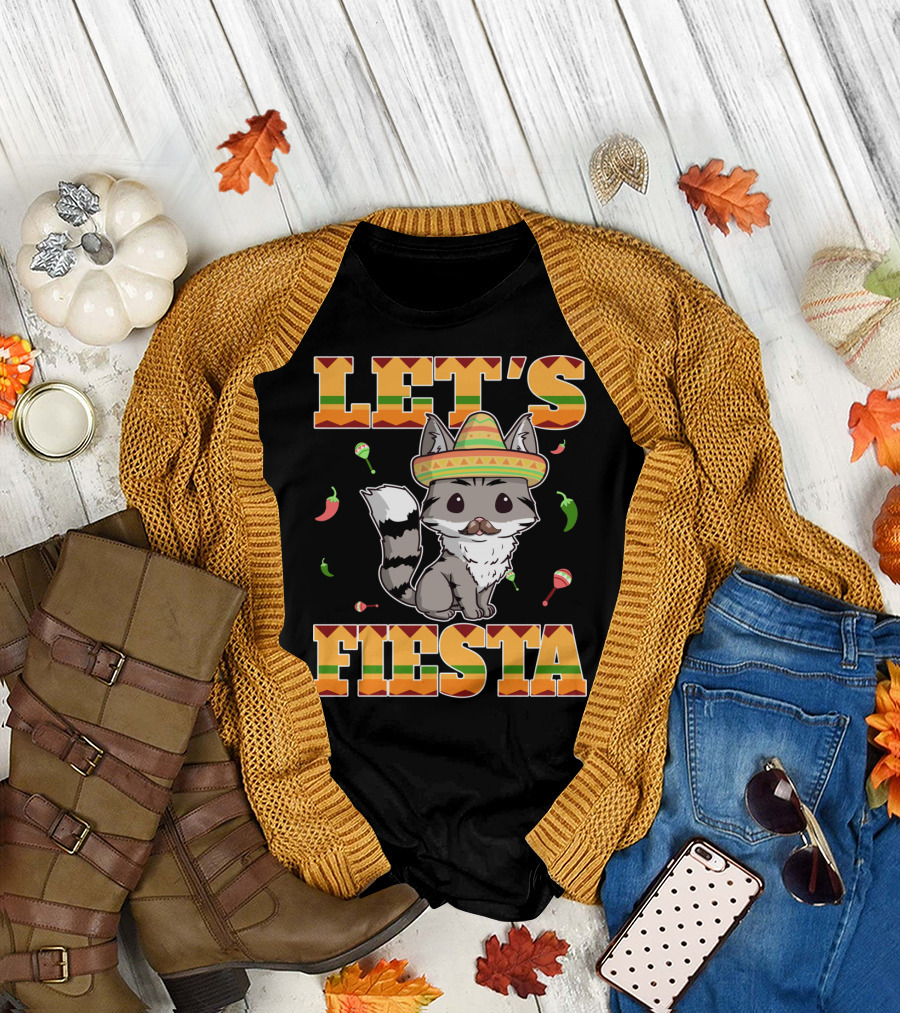 Let's Fiesta Cat Sombrero Chillies Cinco De Mayo Mexican T-Shirt