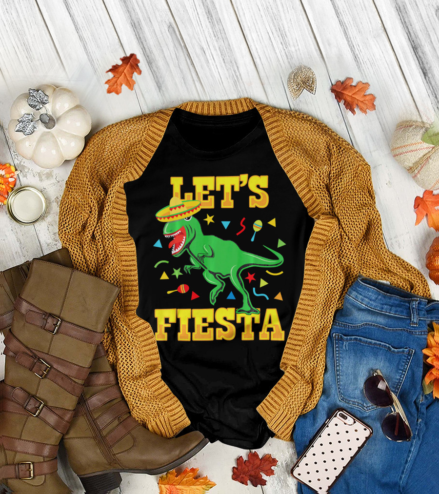 Tyrannosaurus Dinosaur Let's Fiesta Cinco de Mayo Sombrero Maracas T-Shirt