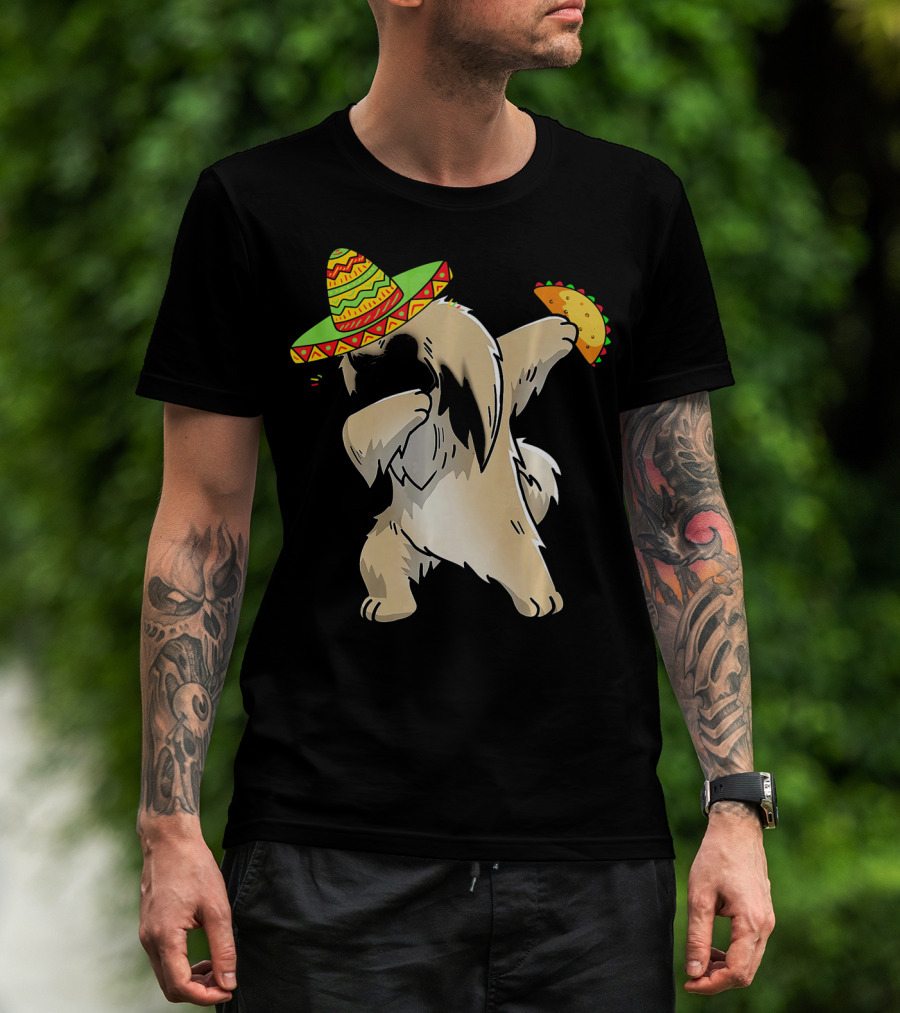 Pekingese Dog Dabbing With Sombrero And Taco For Cinco De Mayo T-Shirt