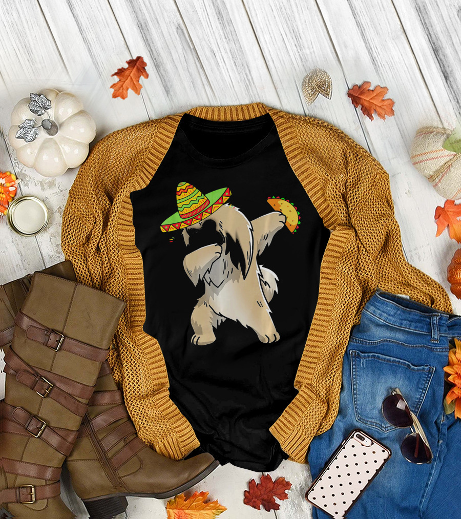 Pekingese Dog Dabbing with Sombrero and Taco for Cinco de Mayo T-Shirt