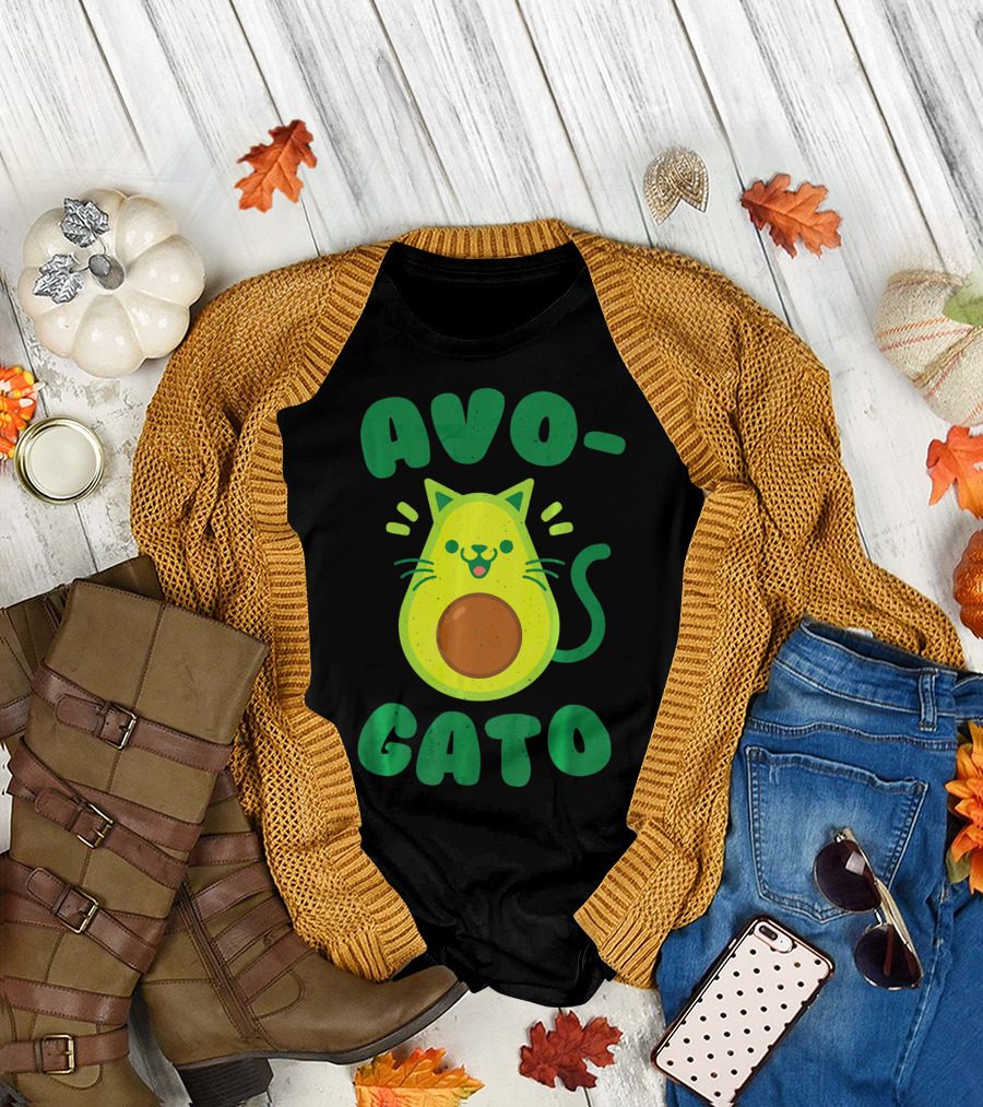 Avogato Avocado Cat Playful Green Fun T-Shirt