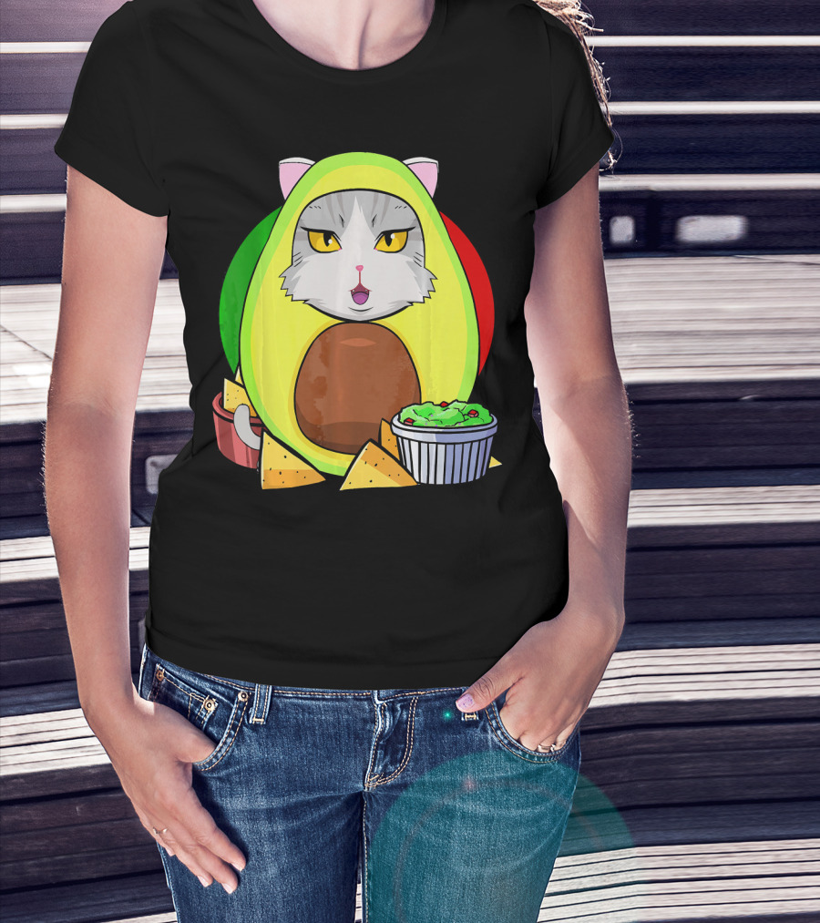 Cinco De Mayo Avogato Cat Avocado With Chips And Guacamole T-Shirt