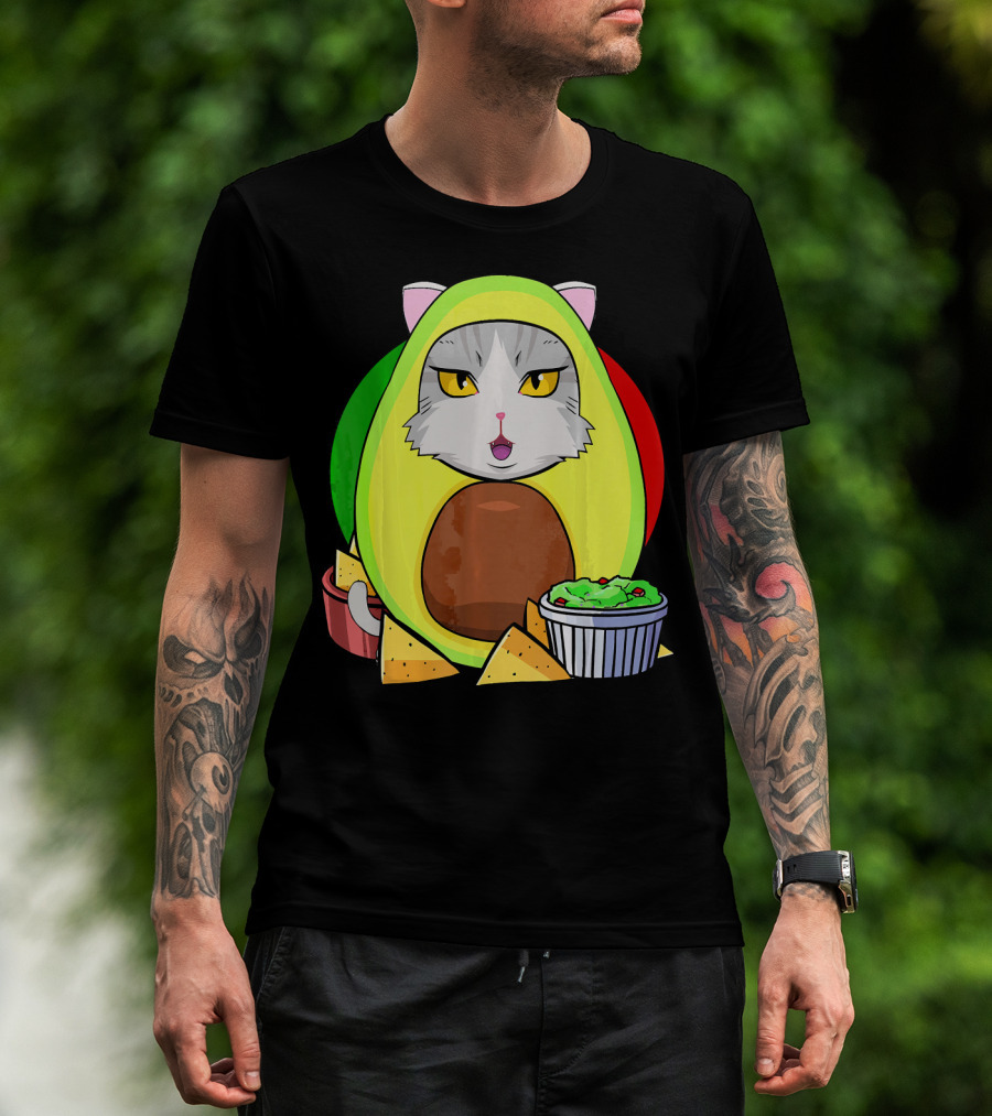 Cinco De Mayo Avogato Cat Avocado With Chips And Guacamole T-Shirt