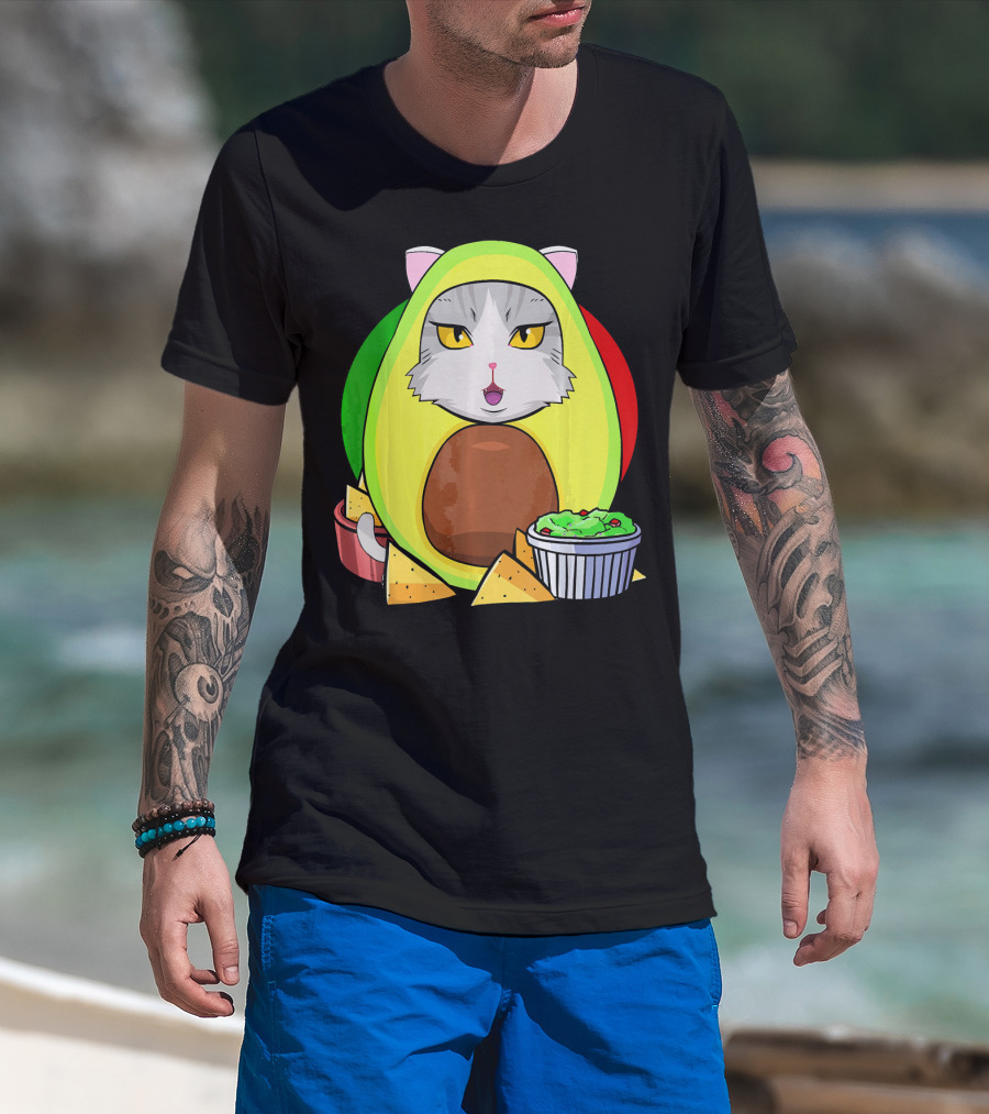 Cinco De Mayo Avogato Cat Avocado With Chips And Guacamole T-Shirt