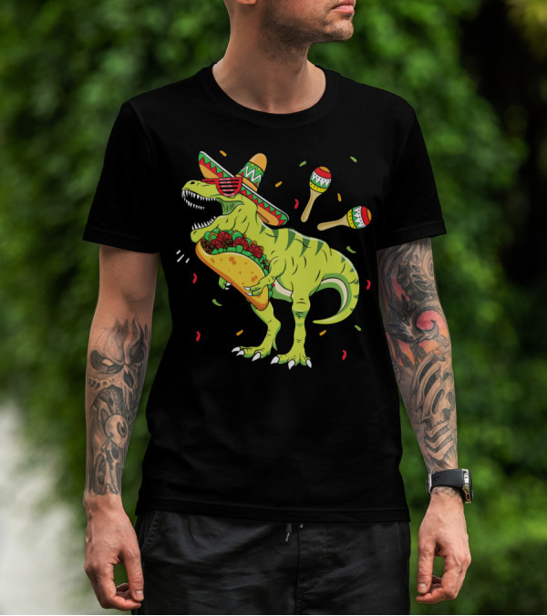 Cinco De Mayo T Rex With Sombrero Maracas And Taco T-Shirt