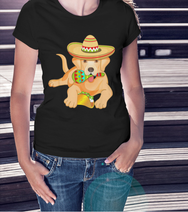 Cinco De Mayo Labrador Dog With Sombrero Taco And Maraca T-Shirt