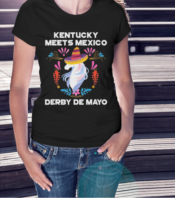 Kentucky Meets Mexico Derby De Mayo Sombrero Horse Floral T-Shirt