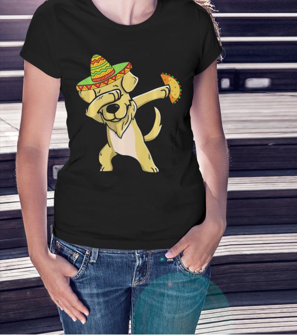 Golden Retriever Dabbing With Sombrero And Taco T-Shirt