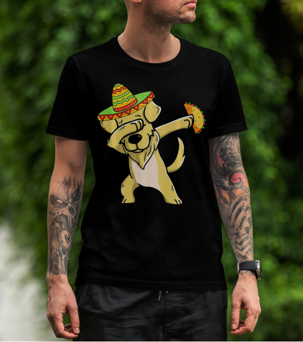 Golden Retriever Dabbing With Sombrero And Taco T-Shirt