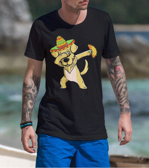 Golden Retriever Dabbing With Sombrero And Taco T-Shirt