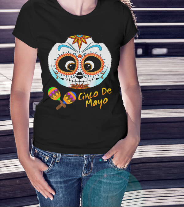 Cinco De Mayo Sugar Skull Panda With Maracas T-Shirt
