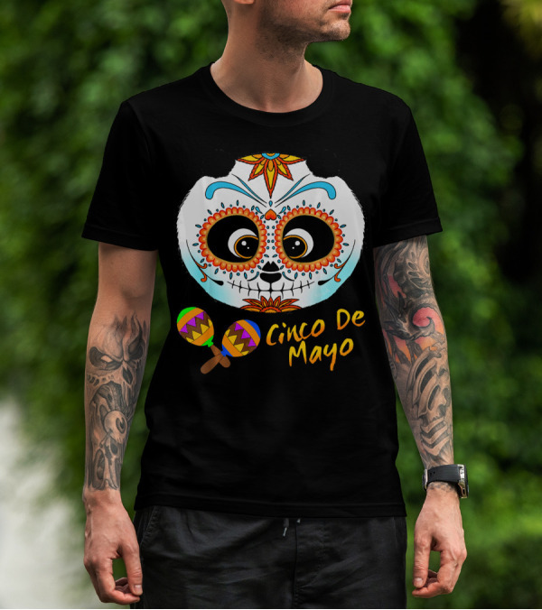 Cinco De Mayo Sugar Skull Panda With Maracas T-Shirt