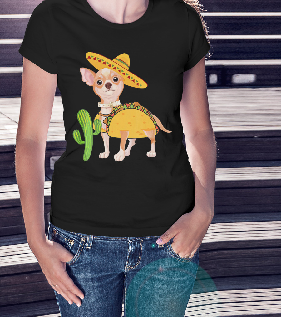 Funny Cinco De Mayo Fiesta Mexican Chihuahua Taco Sombrero Cactus T-Shirt