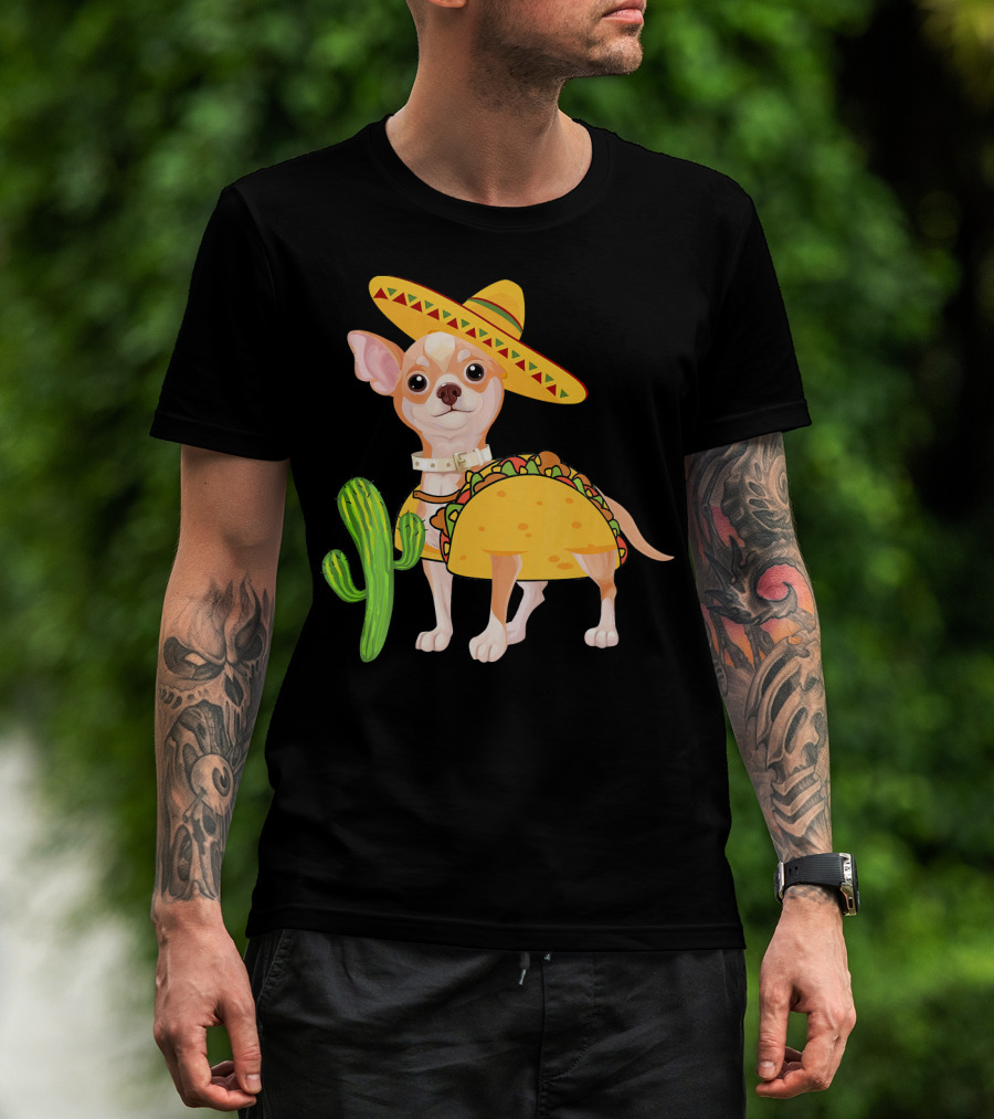 Funny Cinco De Mayo Fiesta Mexican Chihuahua Taco Sombrero Cactus T-Shirt