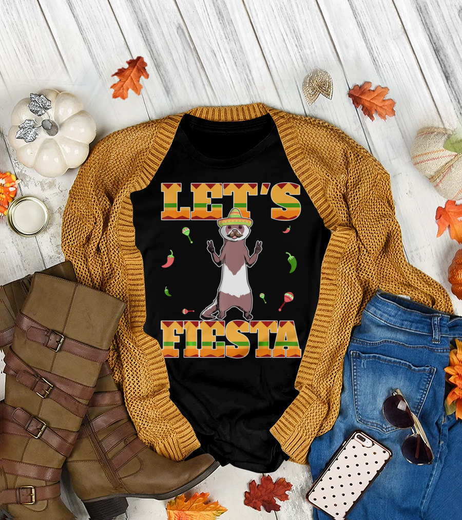 Let's Fiesta Ferret Sombrero Maracas Peppers Mexican T-Shirt