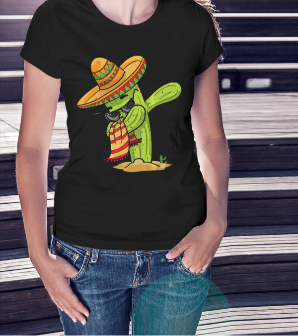 Dabbing Cactus Wearing Sombrero And Sunglasses T-Shirt