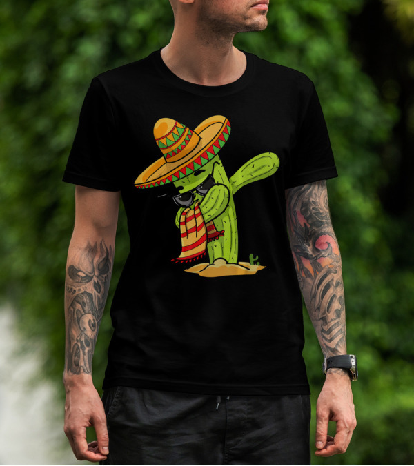 Dabbing Cactus Wearing Sombrero And Sunglasses T-Shirt