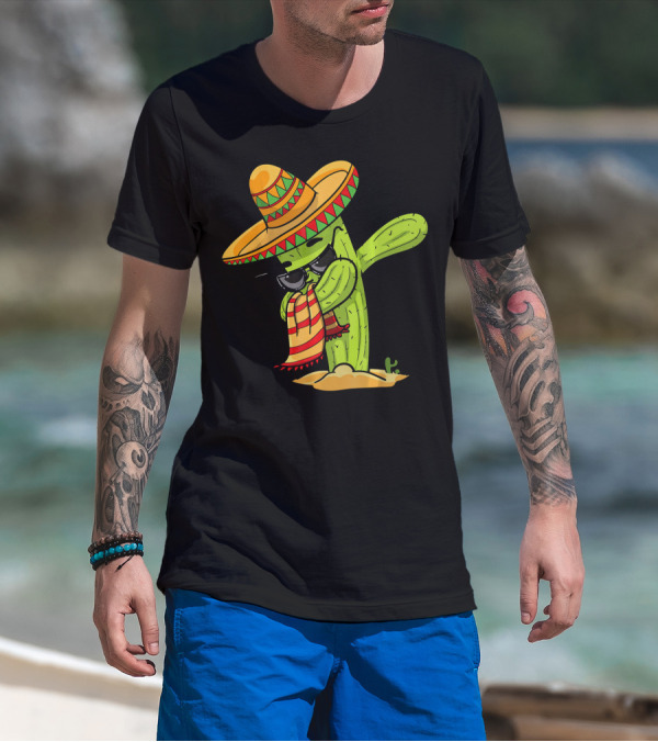 Dabbing Cactus Wearing Sombrero And Sunglasses T-Shirt