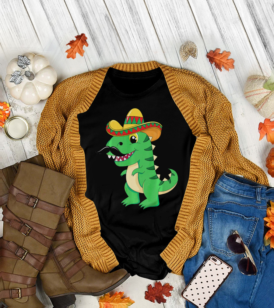 Cinco De Mayo Rex Dinosaur in Sombrero and Mustache T-Shirt