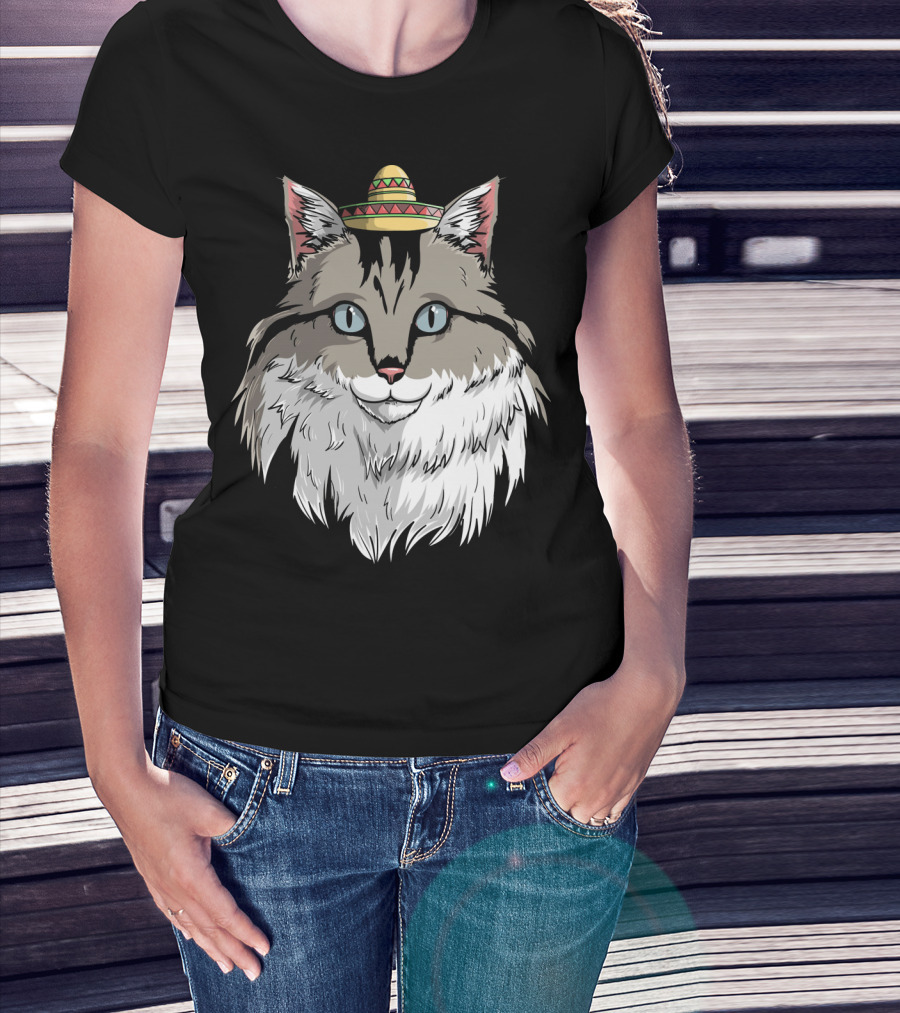 Maine Coon Cat Sombrero Fiesta Cinco De Mayo T-Shirt