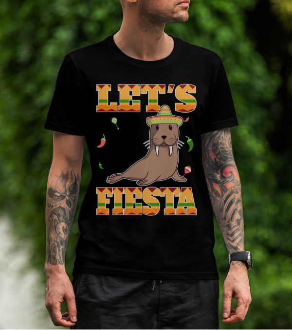 Let's Fiesta Walrus Sombrero Peppers Cinco De Mayo Mexican T-Shirt