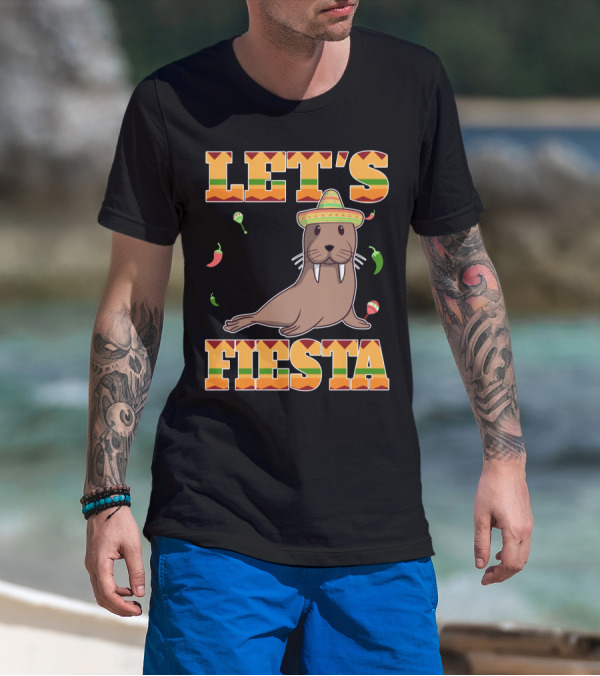 Let's Fiesta Walrus Sombrero Peppers Cinco De Mayo Mexican T-Shirt