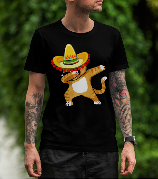 Cinco De Mayo Cat Dabbing Sombrero Fun T-Shirt