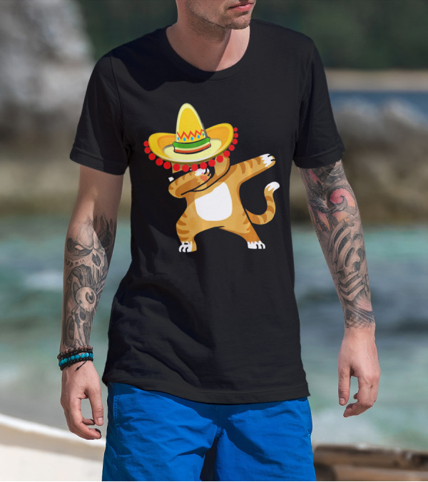 Cinco De Mayo Cat Dabbing Sombrero Fun T-Shirt