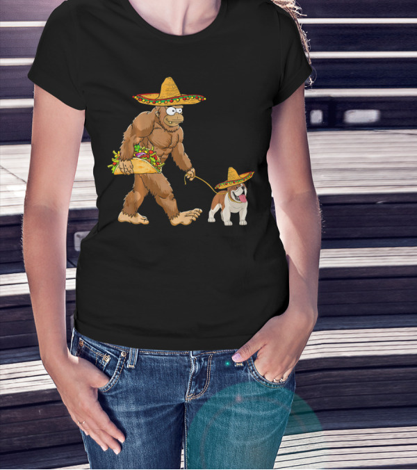 Bigfoot Taco Sombrero English Bulldog Fiesta T-Shirt