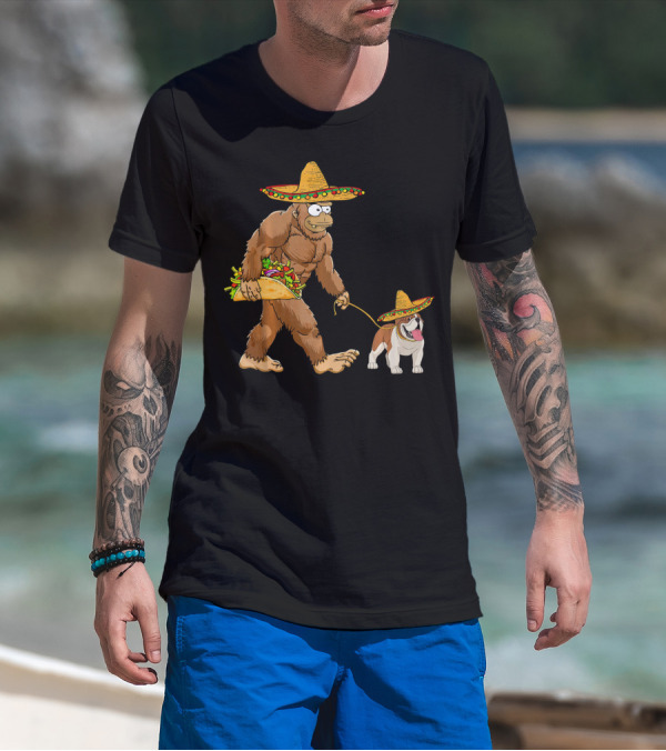 Bigfoot Taco Sombrero English Bulldog Fiesta T-Shirt