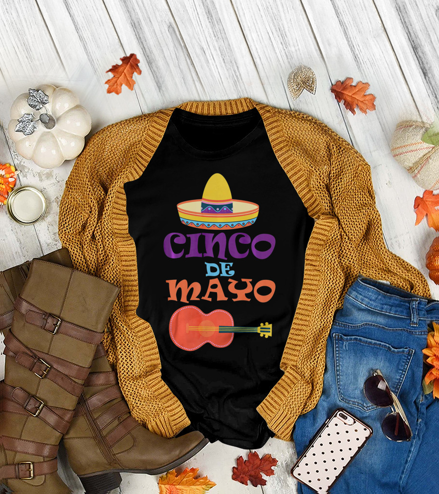 Cinco De Mayo Fiesta Sombrero and Guitar T-Shirt
