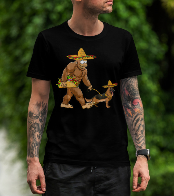 Bigfoot Sombrero Taco German Shepherd Duo T-Shirt