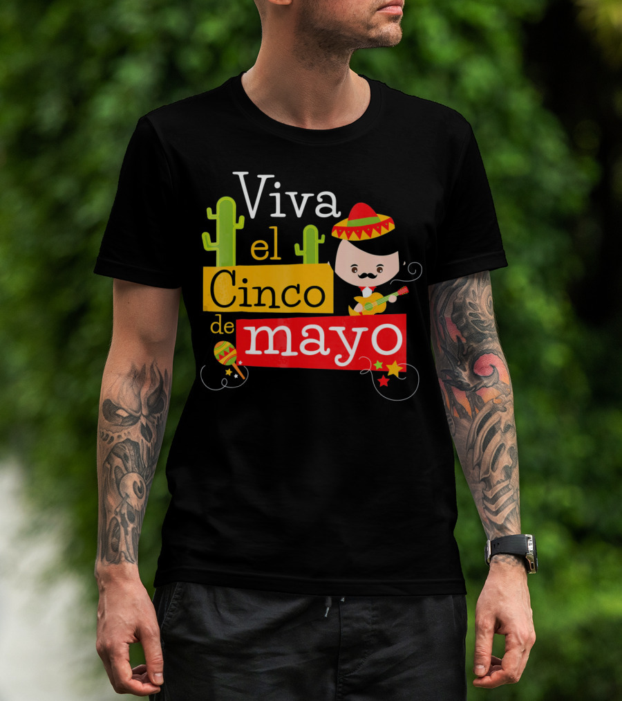 Viva El Cinco De Mayo Cactus Sombrero Guitar Mexico T-Shirt